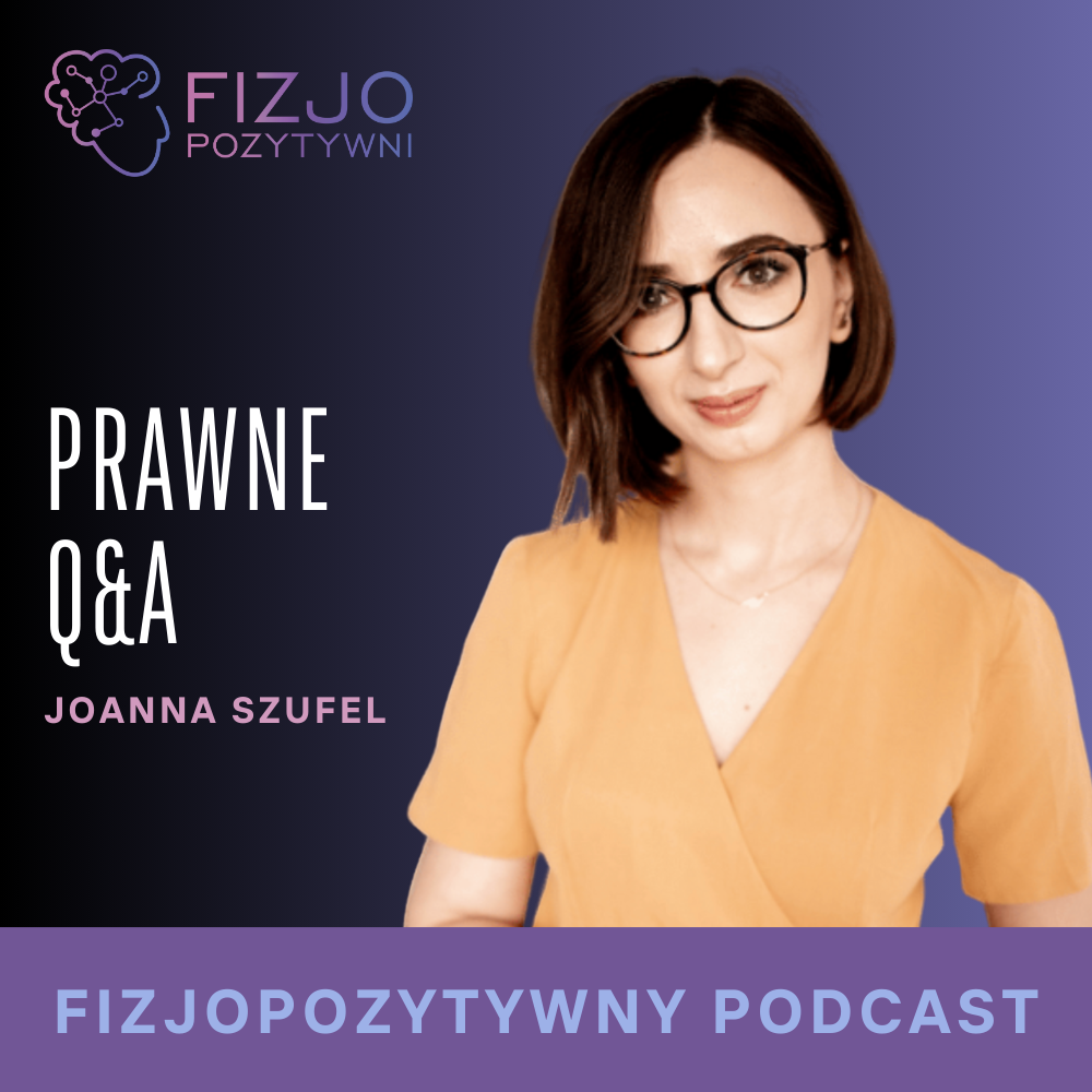 Podcast fizjoterapeuty Q&A z prawnniczką. Podcast fizjoterapeuty na zdjęciu jest kobieta w okularach, która jest prawniczką fizjoterapeutów